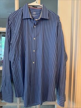 Bugatchi Blue Shirt with Navy Pinstripes